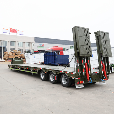 Capacidad de carga de 50T 3 4 Eje de carga de cama baja cuello de ganso Lowboy Semi camión remolque con 1