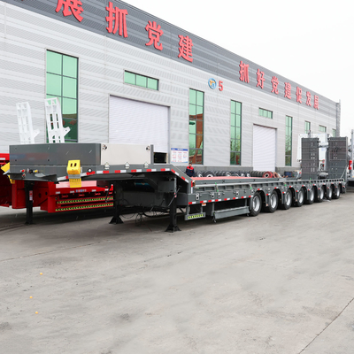 Semi remolque de cama baja plana de 40 pies para el transporte de máquinas Base de ruedas 8000-9000mm
